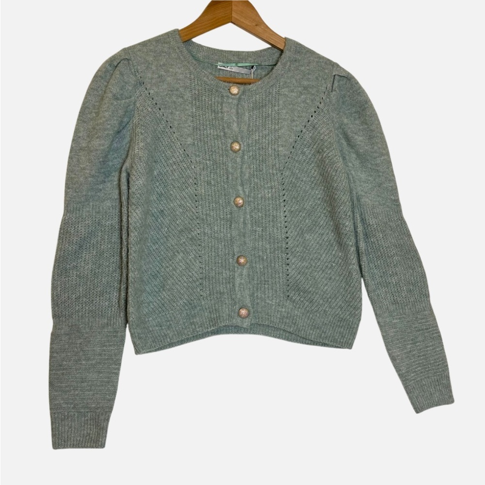 Only Cropped Button-Up Cardigan Sweater Puff Sleeve S Scandi Style Soft Girl